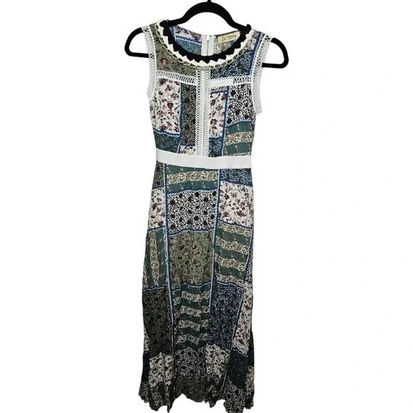 NWT La Diosa Patchwork Boho Maxi Dress Size S cottagecore Bohemian Boho Chic - Picture 3 of 12